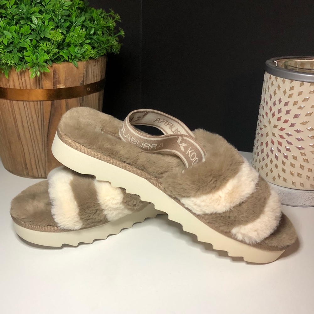 Koolaburra Tan & White Fur Sandals